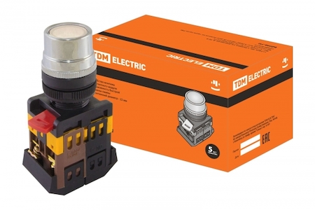 TDM ELECTRIC SQ0704-0028 Кнопка ABLF-22 белый d22мм неон/230В 1з+1р TDM